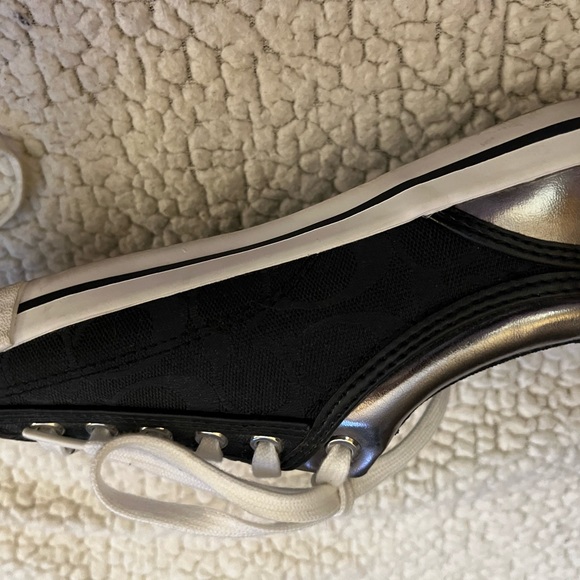 Coach sneakers, size 7.5, worn once.Black with silver trim. - Picture 6 of 8
